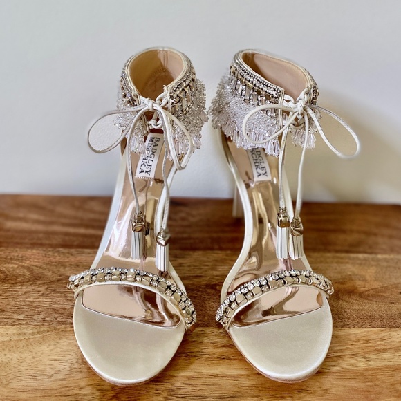 Badgley Mischka Katrina Embellished Satin High Heel Wedding Sandal NEW US8.5 - Picture 11 of 16